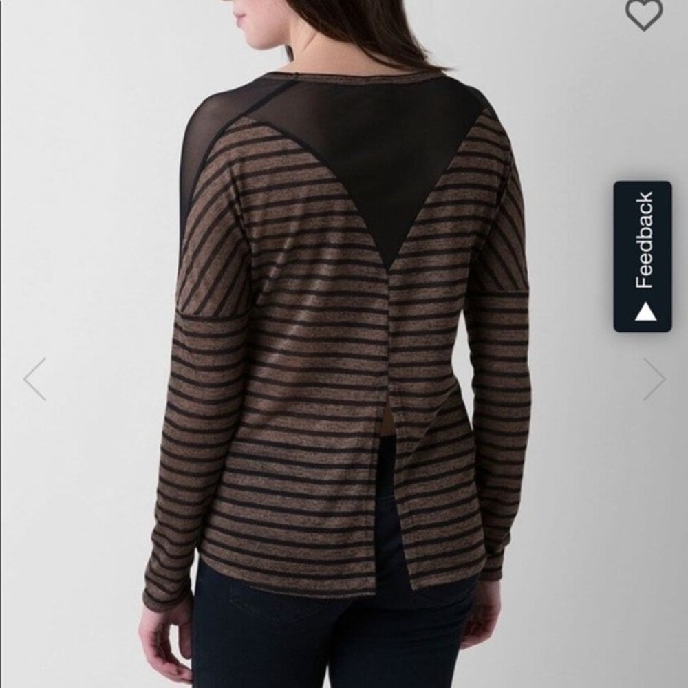 Daytrip Buckle Brown Striped Long Sleeve Top with Sheer Black Panels in Sz Small